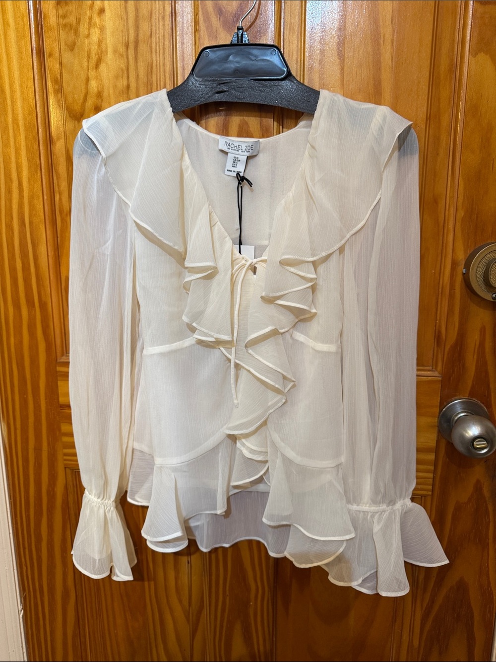 Rachel Zoe Ivory Ruffled Sheer Blouse